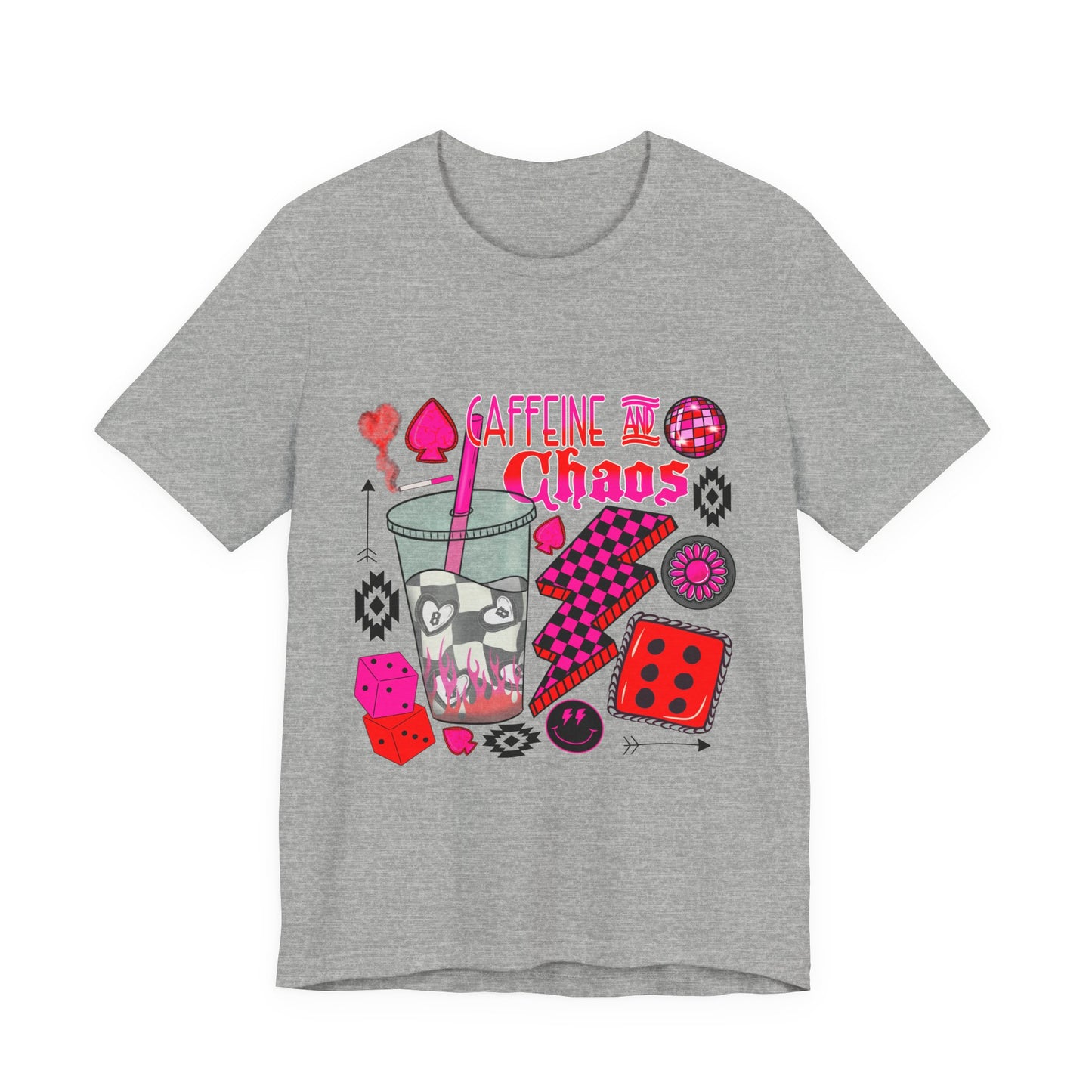 Caffeine & Chaos Tee — Retro Dice Game Milkshake Graphic T-Shirt