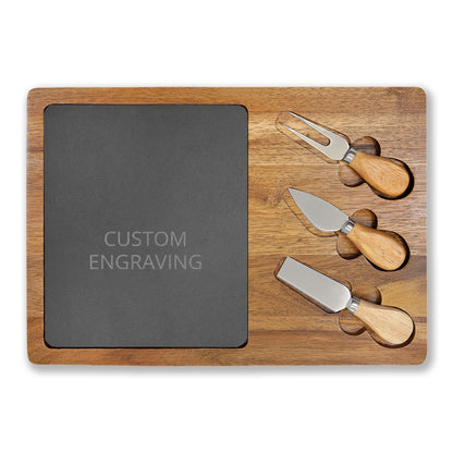 Engraved Acacia Charcuterie Board with Slate Inset & Cheese Tools