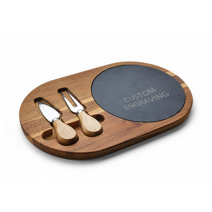 Engraved Acacia Charcuterie Board with Slate Inset & Cheese Tools