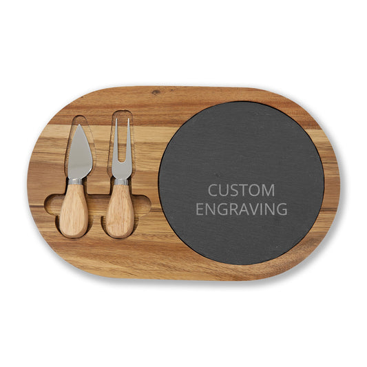 Engraved Acacia Charcuterie Board with Slate Inset & Cheese Tools