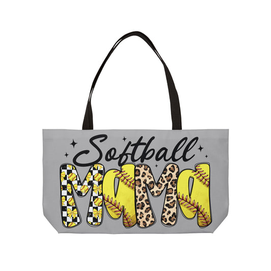 Weekender Tote Bag — "Softball MAMA" Leopard & Yellow Softball Pattern