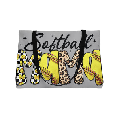 Weekender Tote Bag — "Softball MAMA" Leopard & Yellow Softball Pattern
